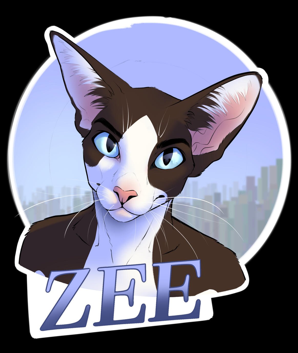 Realistic, unique shape, part of a 2 character badge