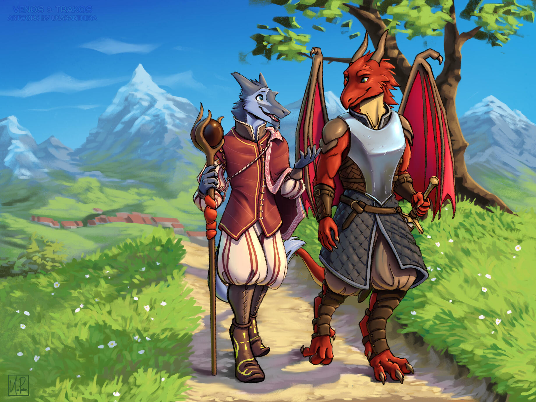 Full body, fully shaded colours and background, additional character